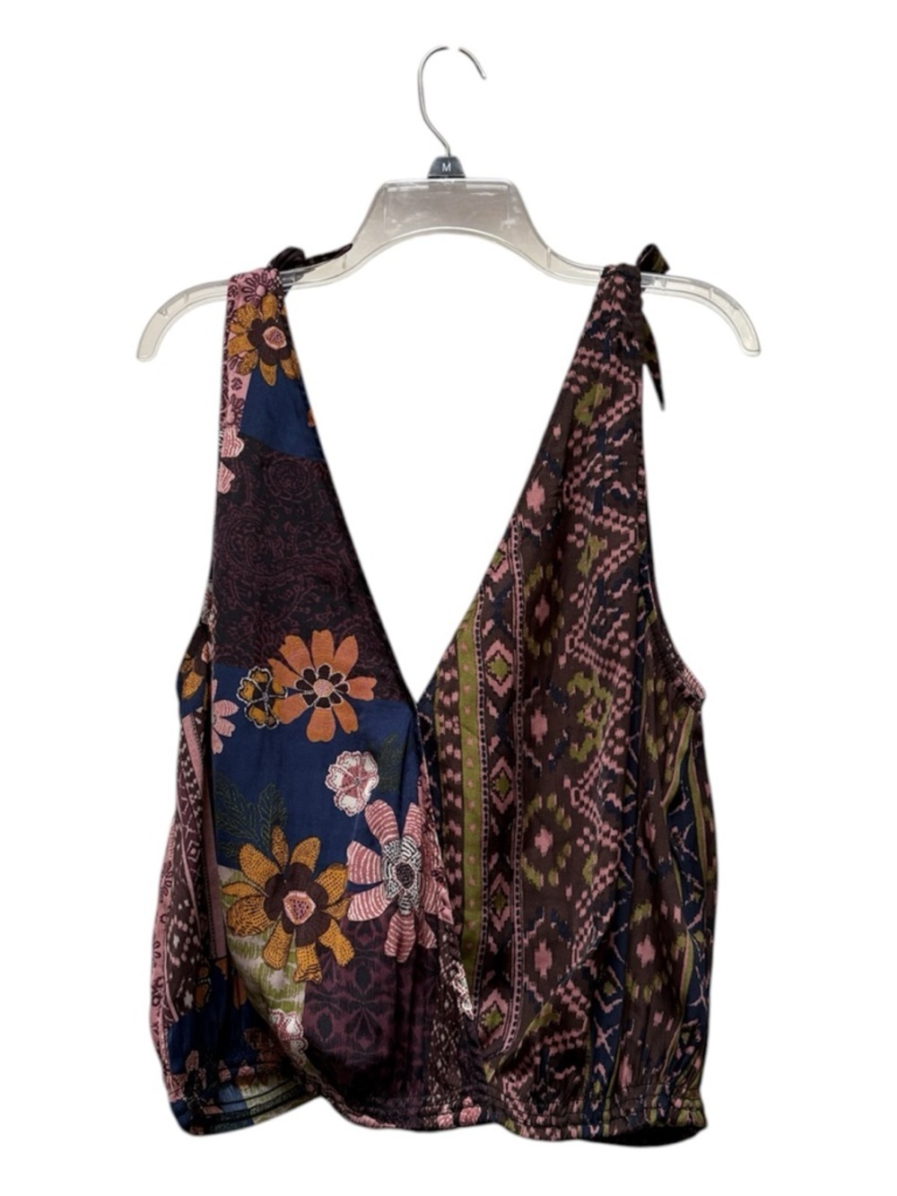 Free People Tied To You Tank Moss Floral Tie Strap Surplice Top Large - Picture 4 of 7